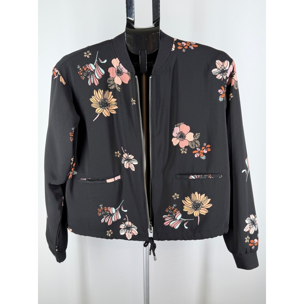 Who What Wear Floral Bomber‎ Jacket Black Pink Yellow Full Zip S